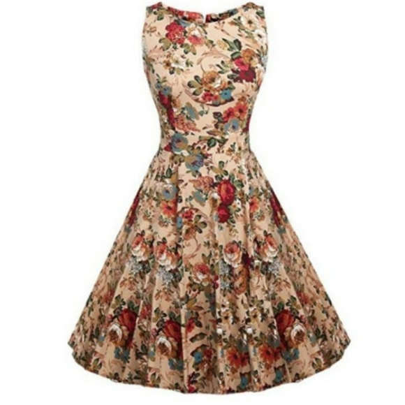 🌞VINTAGE FLORAL 1950's RETRO COCKTAIL DRESS - Picture 2 of 6